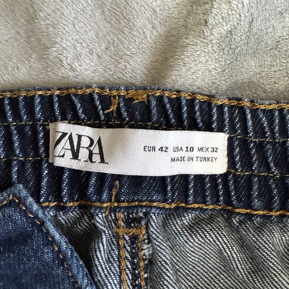 Zara Women’s Barrel Jeans 10 Elastic Waist Barrel Tapered Patch Pocket Baggy - Picture 9 of 12